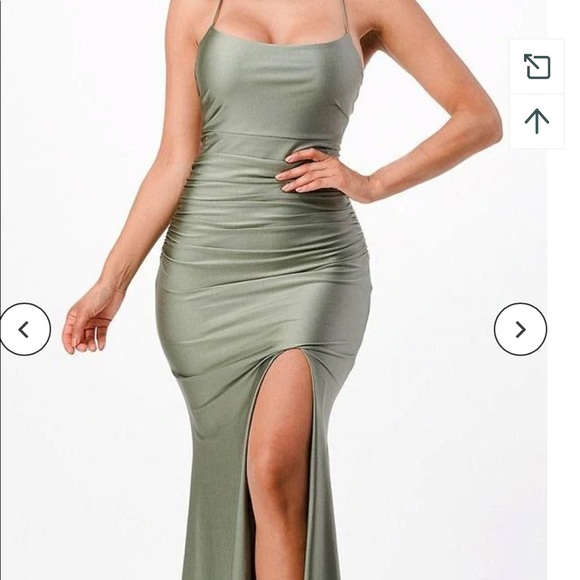 La Scala Back Lace Up Prom Dress Shirring and Open Split - Picture 2 of 3